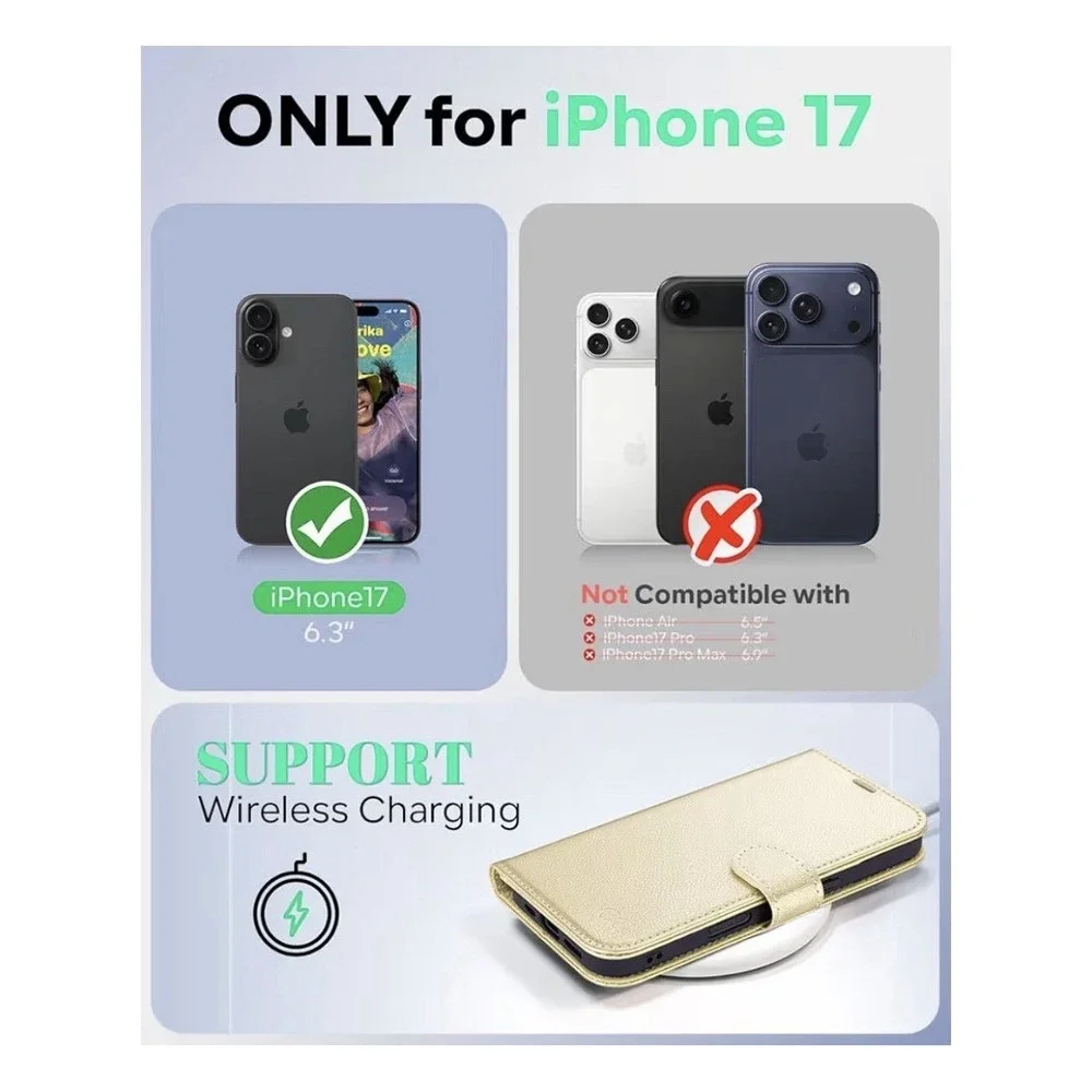 OCASE iPhone 17 Wallet Case PU Leather Flip Folio Case Card Holders RFDI Blocker